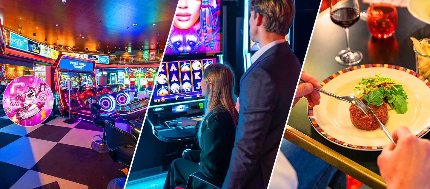 Menu gourmand avec Entrée au Casino de Montreux, Carte club, 5 jetons pour les jeux d'arcades à la Lucky Arena et CHF 10.- de jeu