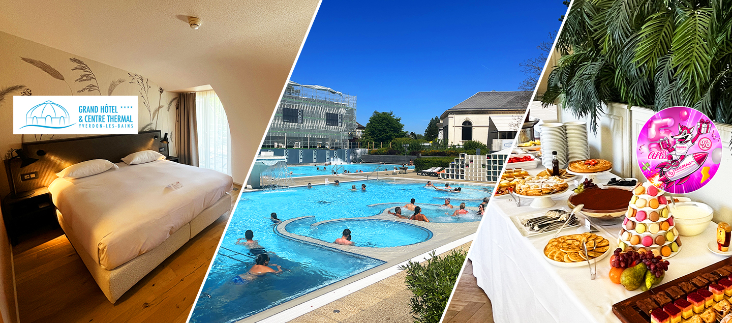1 nuitée avec Petit-déjeuner au Grand Hôtel **** & Bains Thermaux d'Yverdon-les-Bains avec Brunch du dimanche et Entrées aux Bains pour 2 personnes