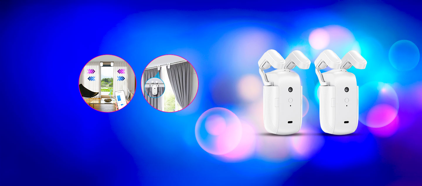 Set de 2 Ouvre-Rideaux Automatiques connectés sans fil rechargeables