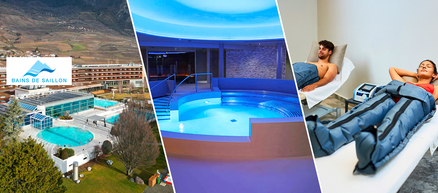 1 entrée au Spa Cinq Mondes avec Accès journalier aux Bains de Saillon et Soin de Pressothérapie de 50 minutes