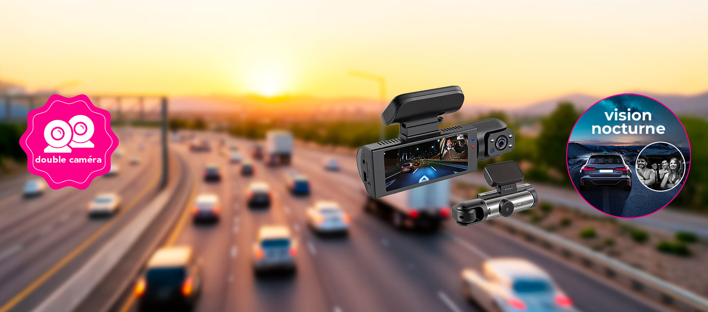 Caméra de surveillance pour voiture avec double caméra (DashCam)