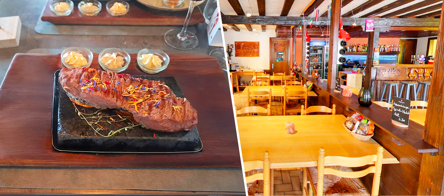 Menu Entrecôte de kangourou sur ardoise avec entrée et dessert 
