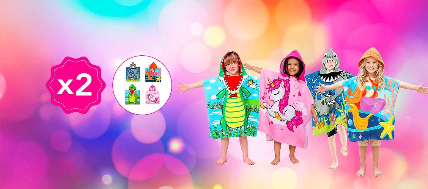 Set de 2 ponchos/linge de bain pour enfants (Licorne - Sirène - Crocodile - Requin)