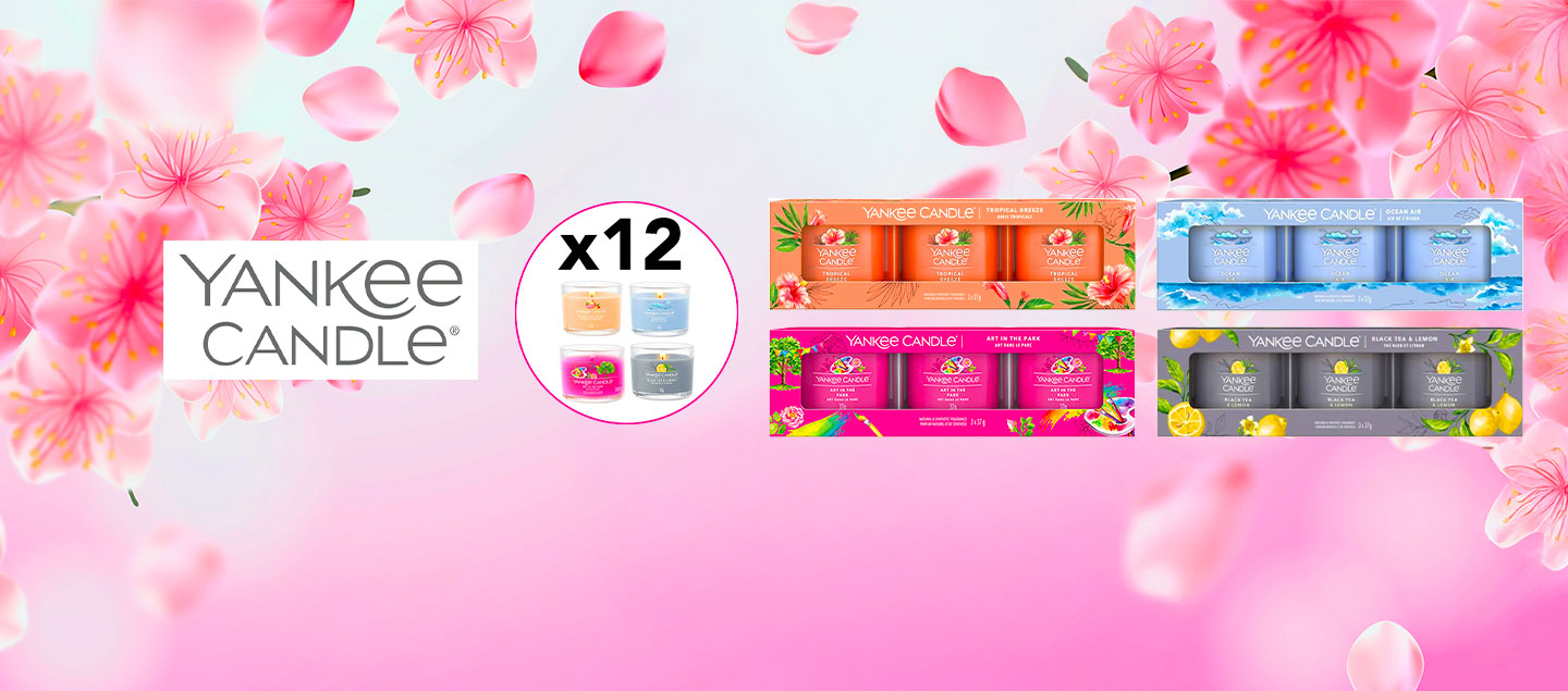 Set de 12 bougies Yankee Candle (Jasmin - Tropical - Ocean - Thé Noir)