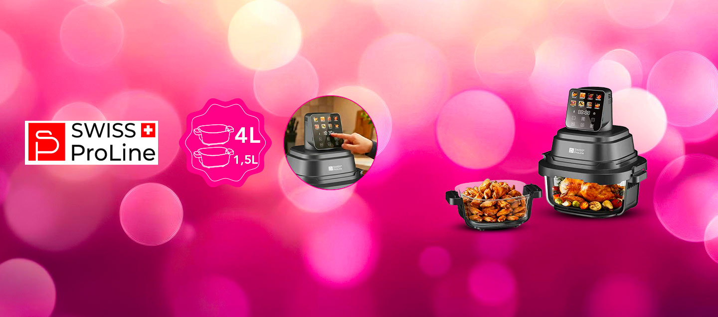 Friteuse Crispy Air Fryer (sans huile) portable avec double compartiments en verre Swiss ProLine