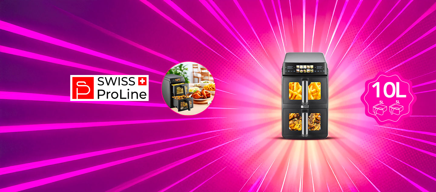 Friteuse à air chaud Air Fryer 10L (sans huile) avec double compartiments superposés Swiss ProLine