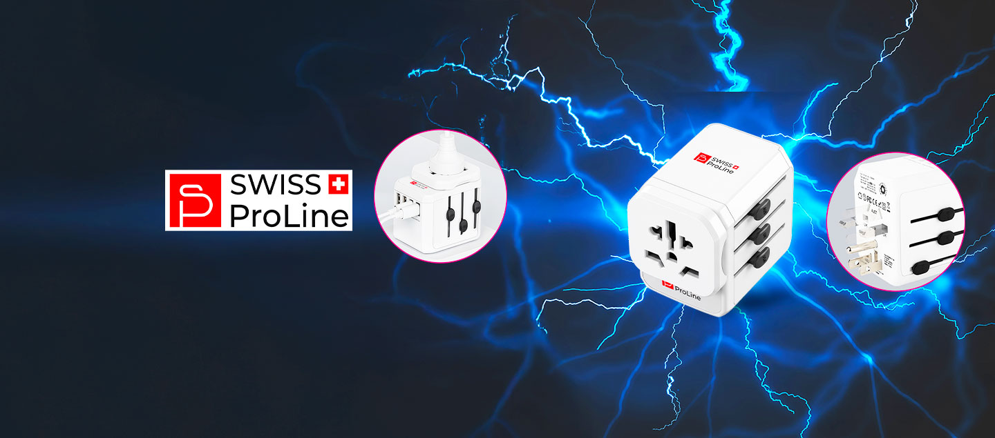 Adaptateur de voyage universel compatible dans 200 pays Swiss ProLine