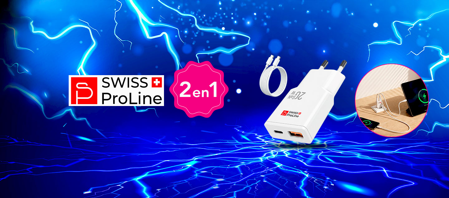 Chargeur 2en1 rapide avec câble USB-C inclus Swiss ProLine