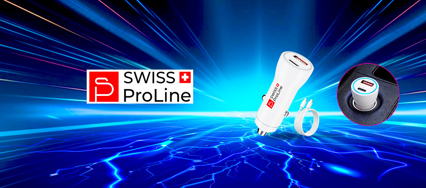 Chargeur de voiture 2en1 avec câble USB-C Swiss ProLine