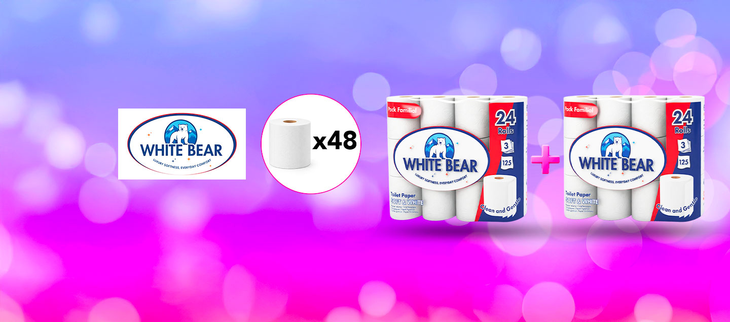 Set de 48 rouleaux de papier toilette triple épaisseur WHITE BEAR