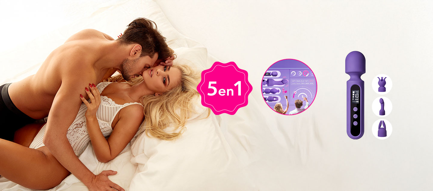 Sextoys 5en1 MULTY (Vibration, Masseur, Gode, Stimulateur Point G et têtes interchangeables)