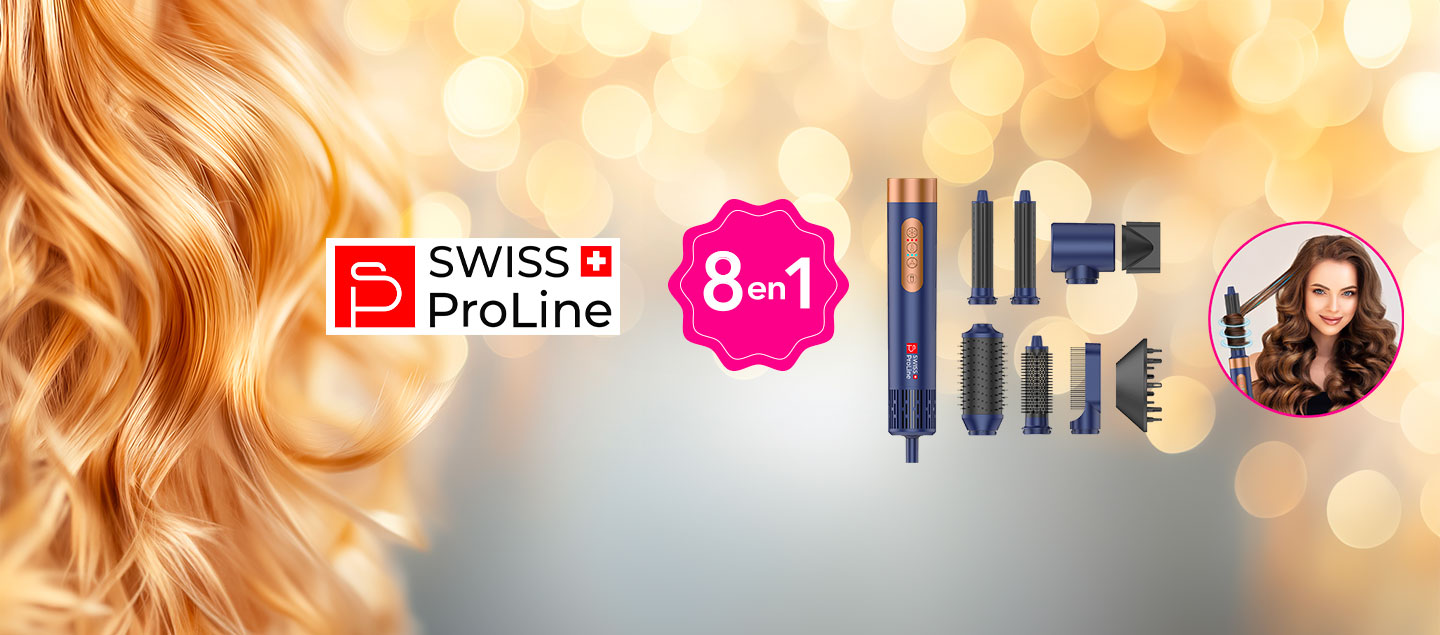 Brosse professionnelle ionique 8en1 (8 accessoires) Swiss ProLine