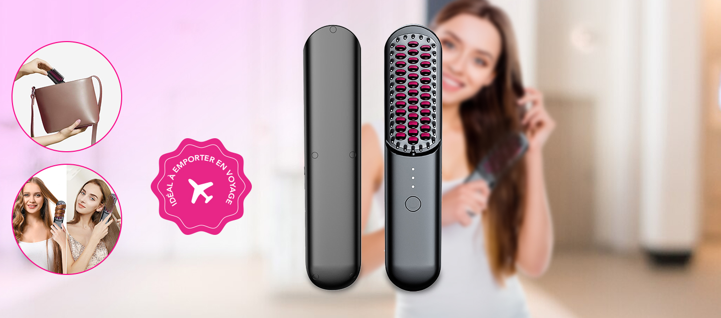 Brosse à cheveux lissante et ionique portable sans fil