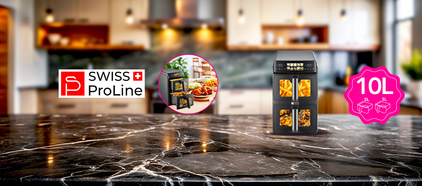 Friteuse à air chaud Air Fryer 10L (sans huile) avec double compartiments superposés Swiss ProLine