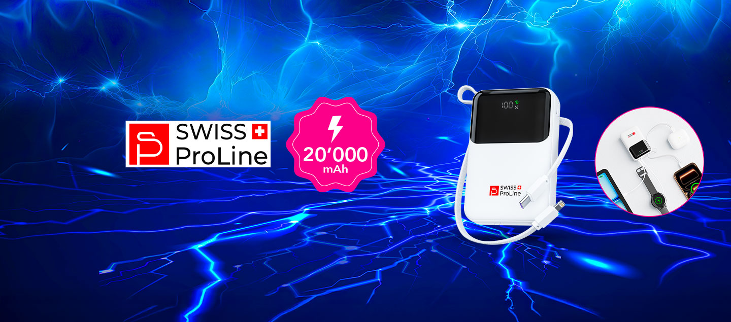 Batterie portable rapide 20'000 mAh avec câble intégré Swiss ProLine