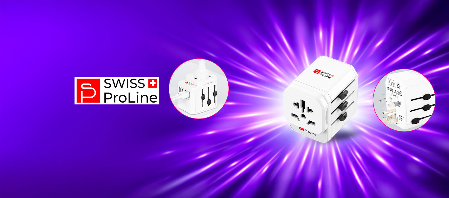 Adaptateur de voyage universel compatible dans 200 pays Swiss ProLine