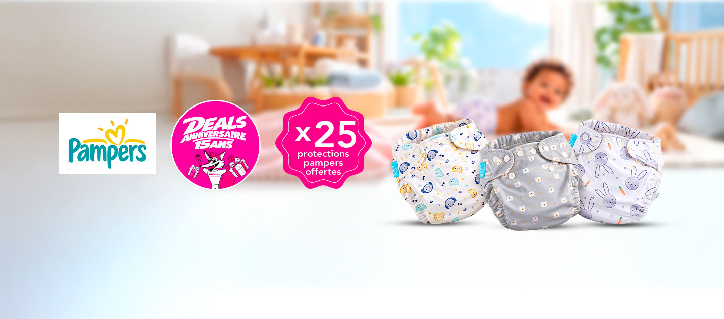 Set de 3 couches lavables et réutilisables avec 25 protections PAMPERS (3-16kg)
