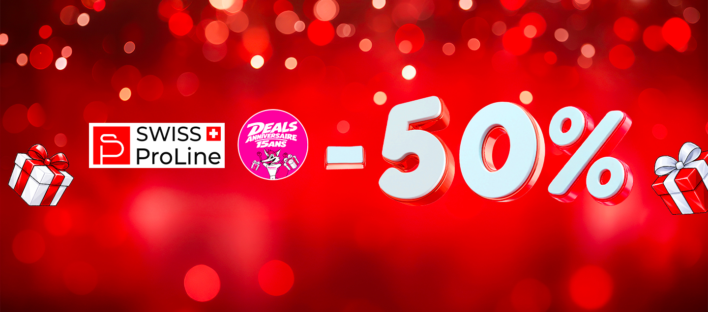 50% de RABAIS valable sur tout le site Swiss ProLine