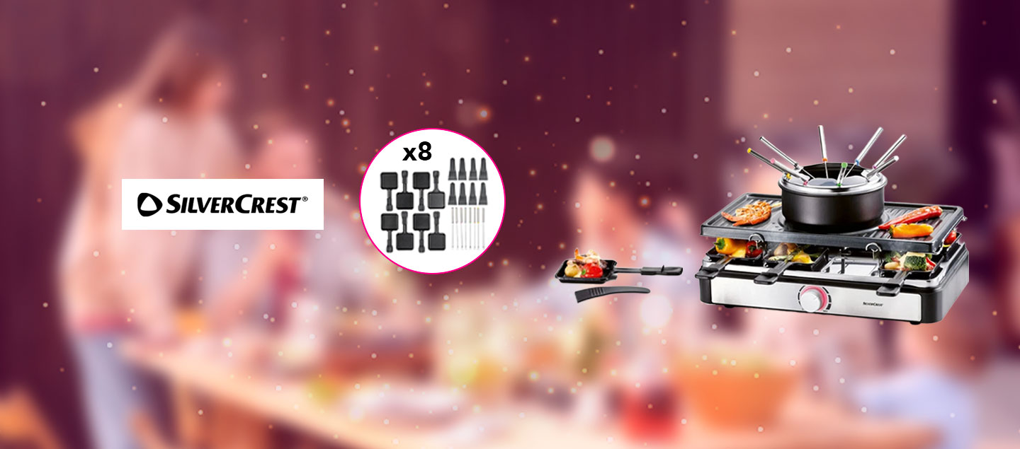 Appareil 3en1 pratique pour raclette, grill et fondue 8 personnes SILVERCREST