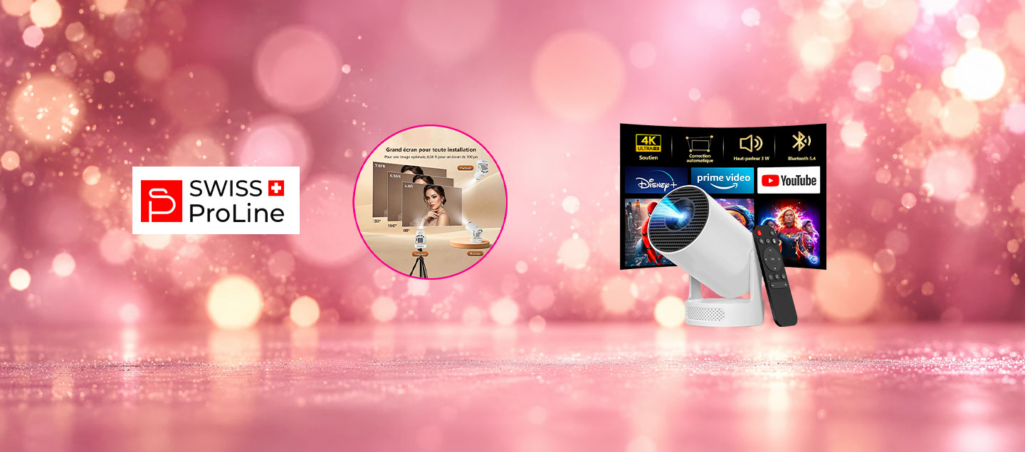 Projecteur connecté haute définition 4K avec haut parleur intégré (Netflix, Youtube, Amazon) Swiss ProLine