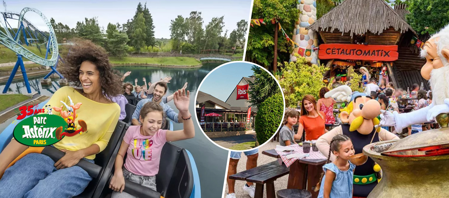 Entrée(s) au Parc Astérix avec nuitée à l’Hôtel Ibis***, Petit-déjeuner et Voyage en bus