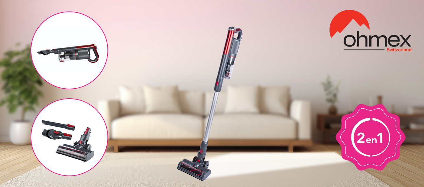 Aspirateur balai sans fil 2en1 avec 3 brosses inclus OHMEX