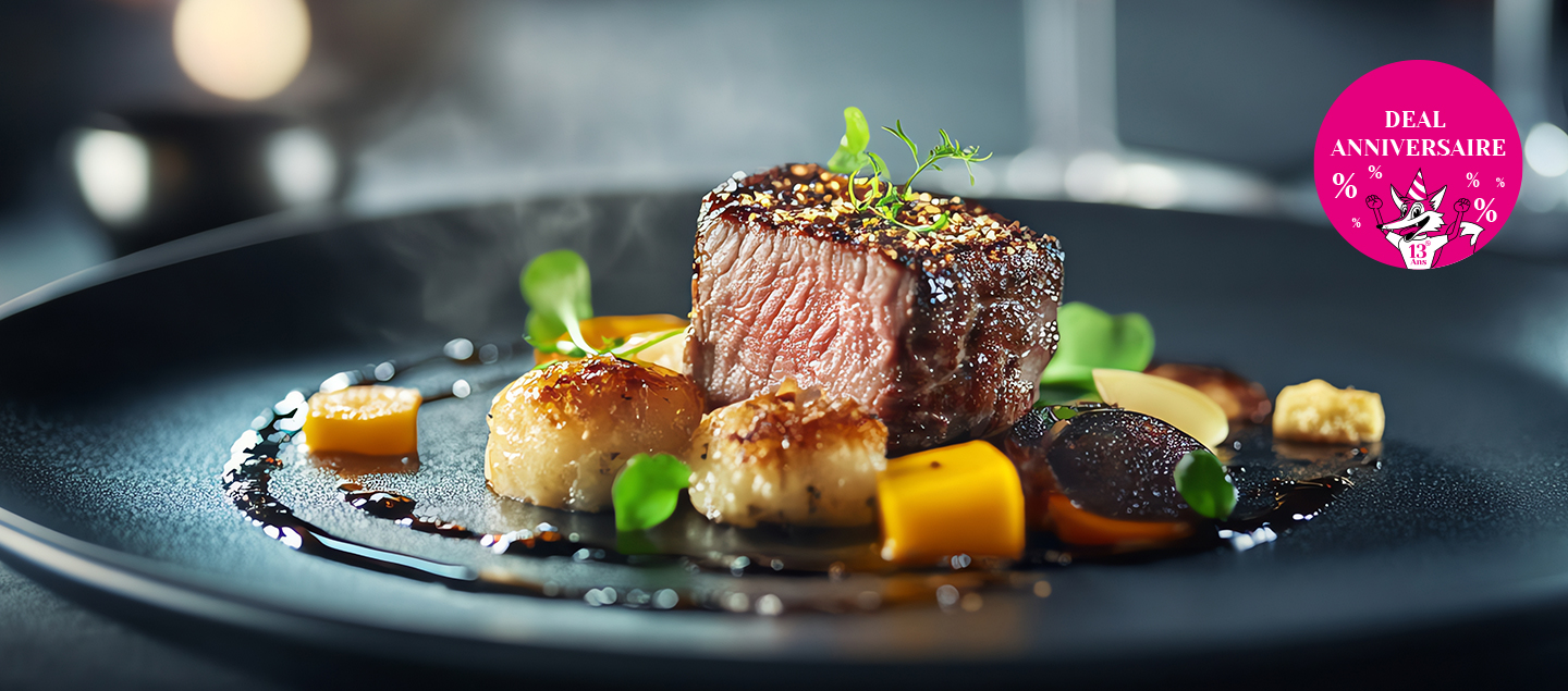Menu Chasse noisette de chevreuil avec entrée, dessert et Verre de bienvenue pour 2 personnes