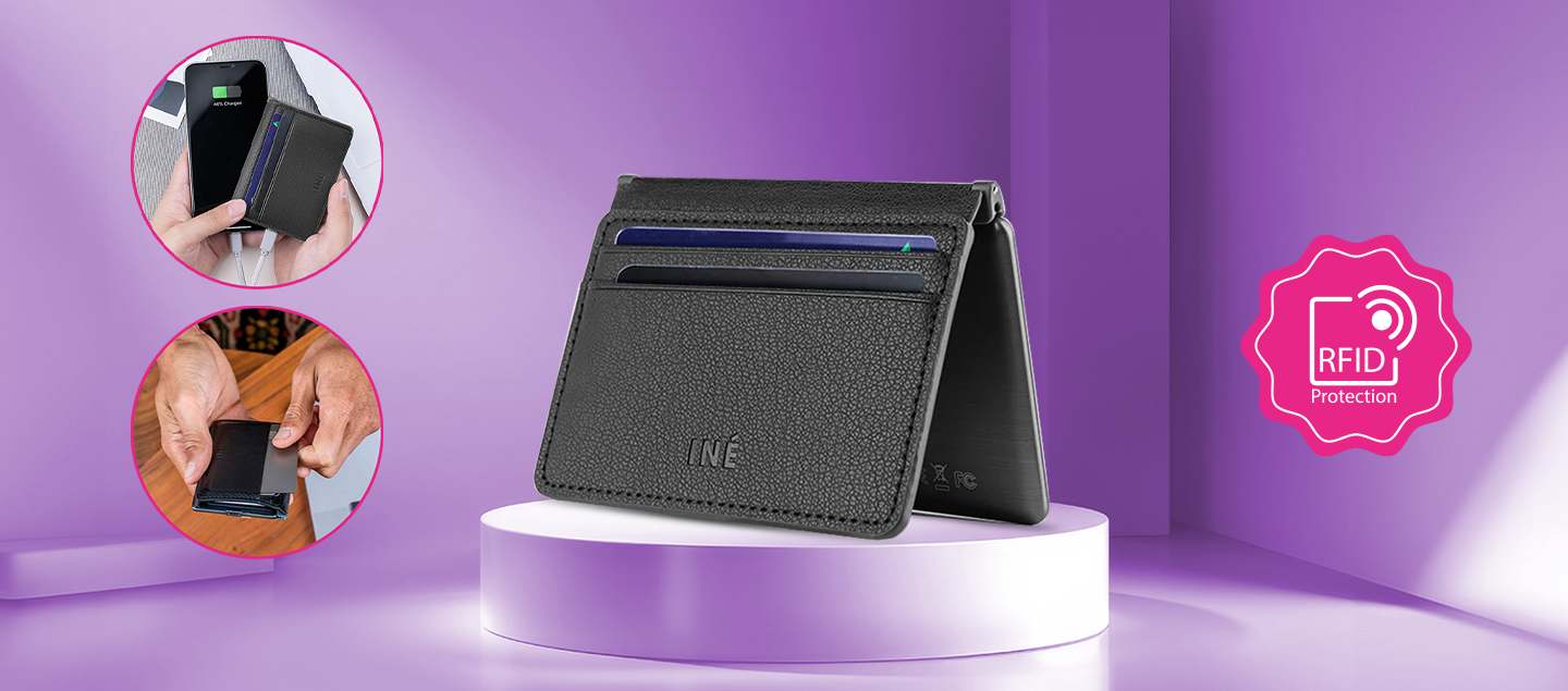 Porte-cartes en cuir avec batterie intégrée et protection RFID