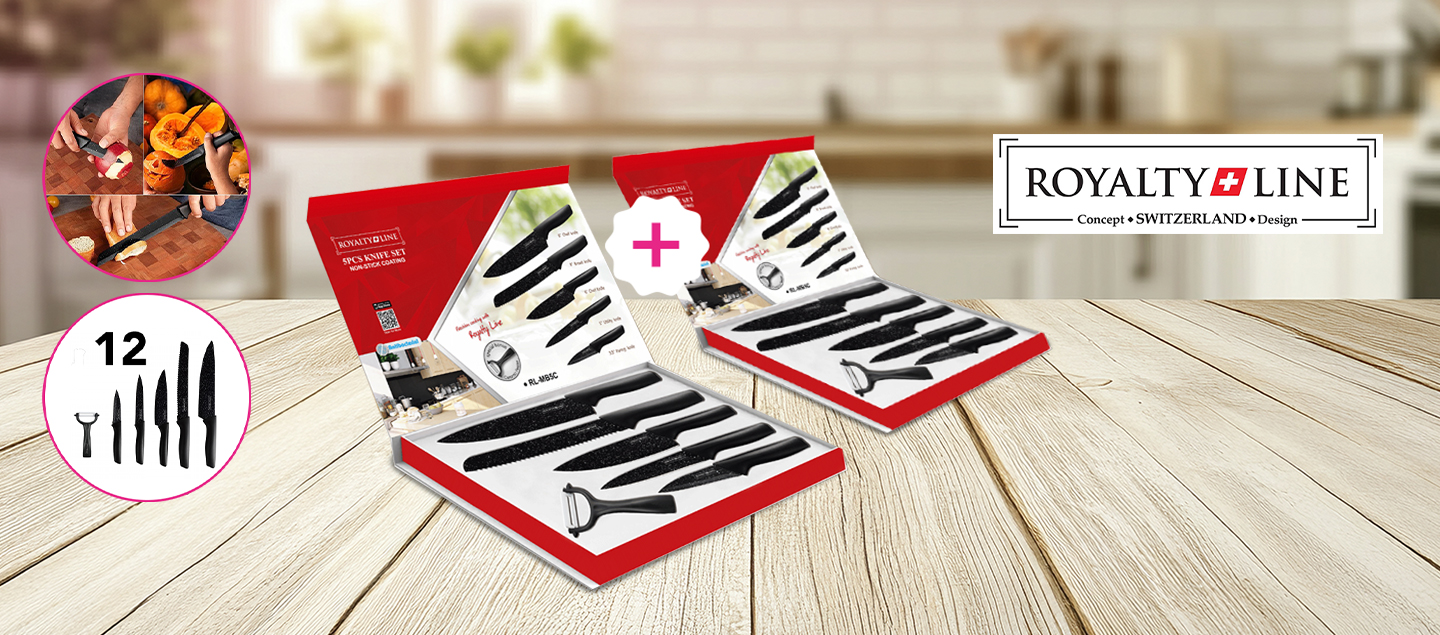 2 Sets de 5 couteaux de cuisine avec 1 éplucheur (12 accessoires) ROYALTY LINE