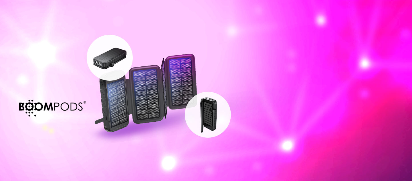 Batterie portable avec 4 panneaux solaire (pliable) 16'000 mAh Boompods