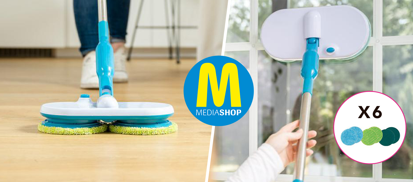 Balai serpillère électrique sans fil rechargeable avec 6 microfibres MEDIASHOP