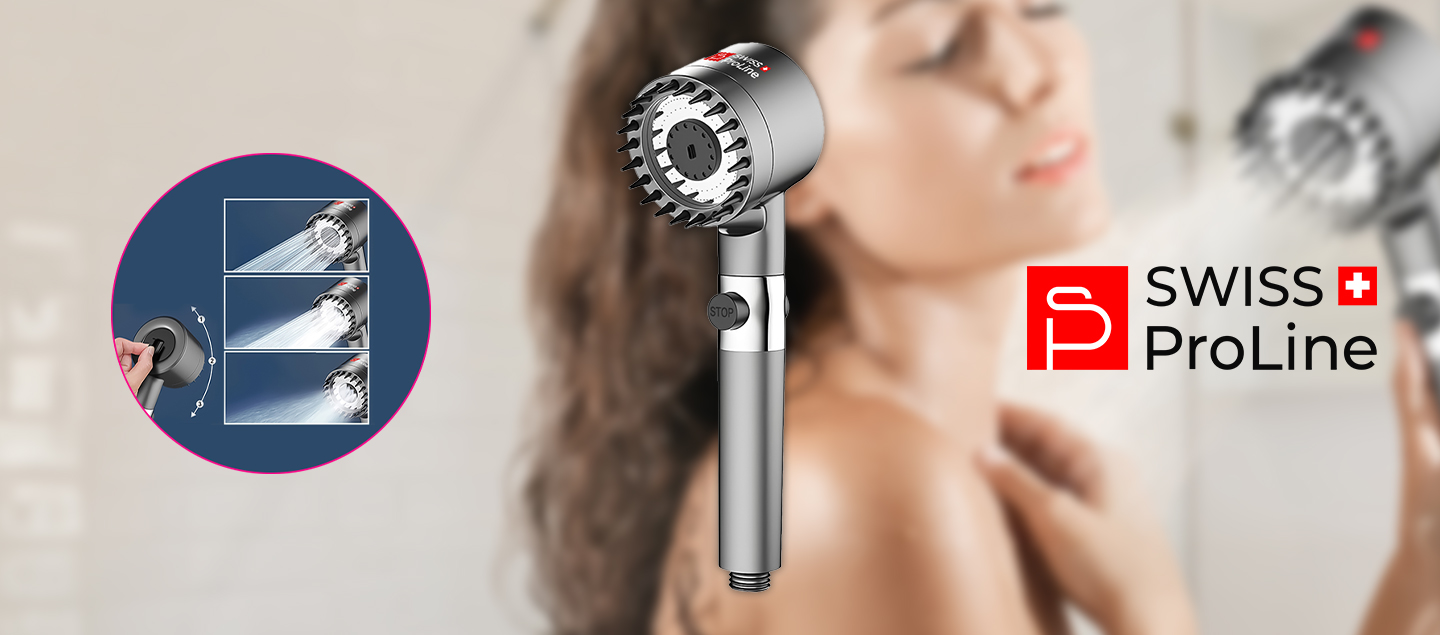 Pommeau de douche avec 3 modes puissants Swiss ProLine