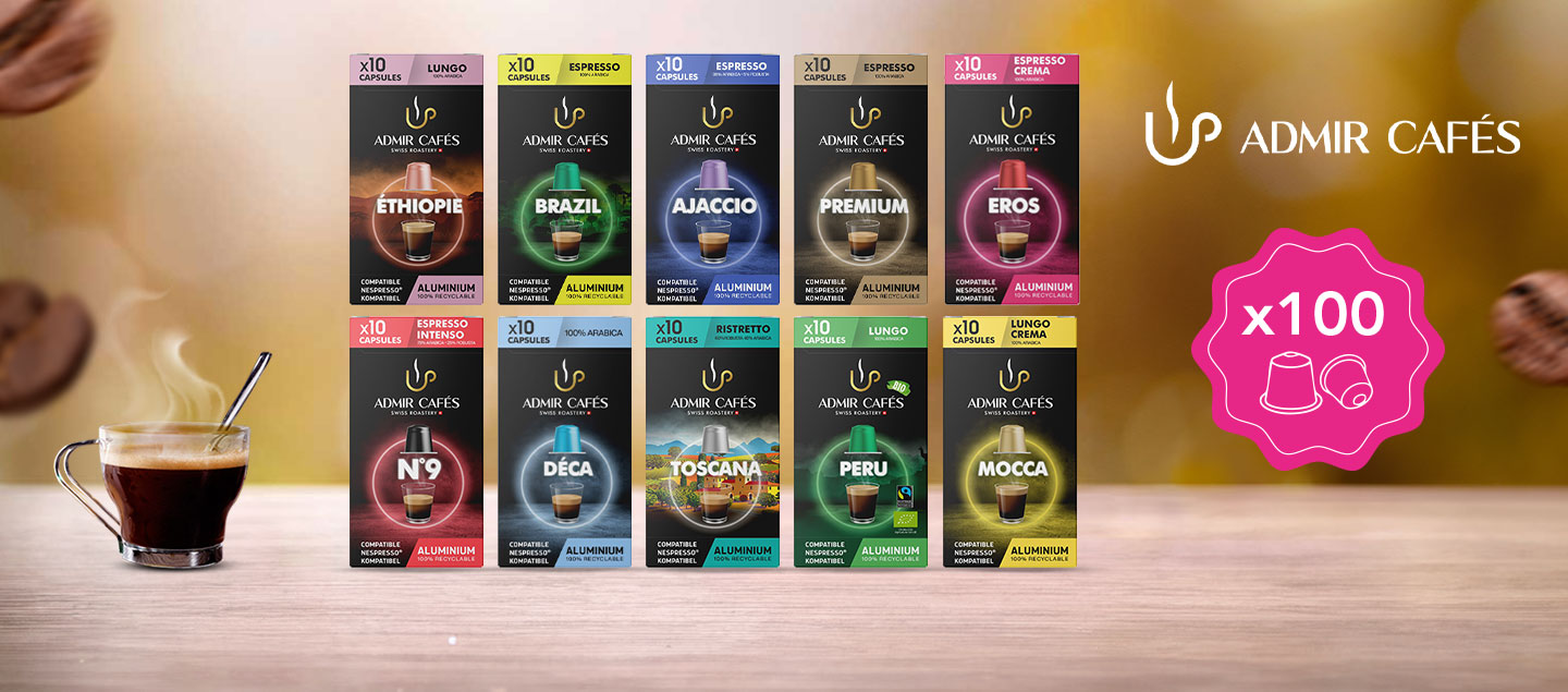 Pack découverte 100 capsules de café compatibles Nespresso - ADMIR CAFES