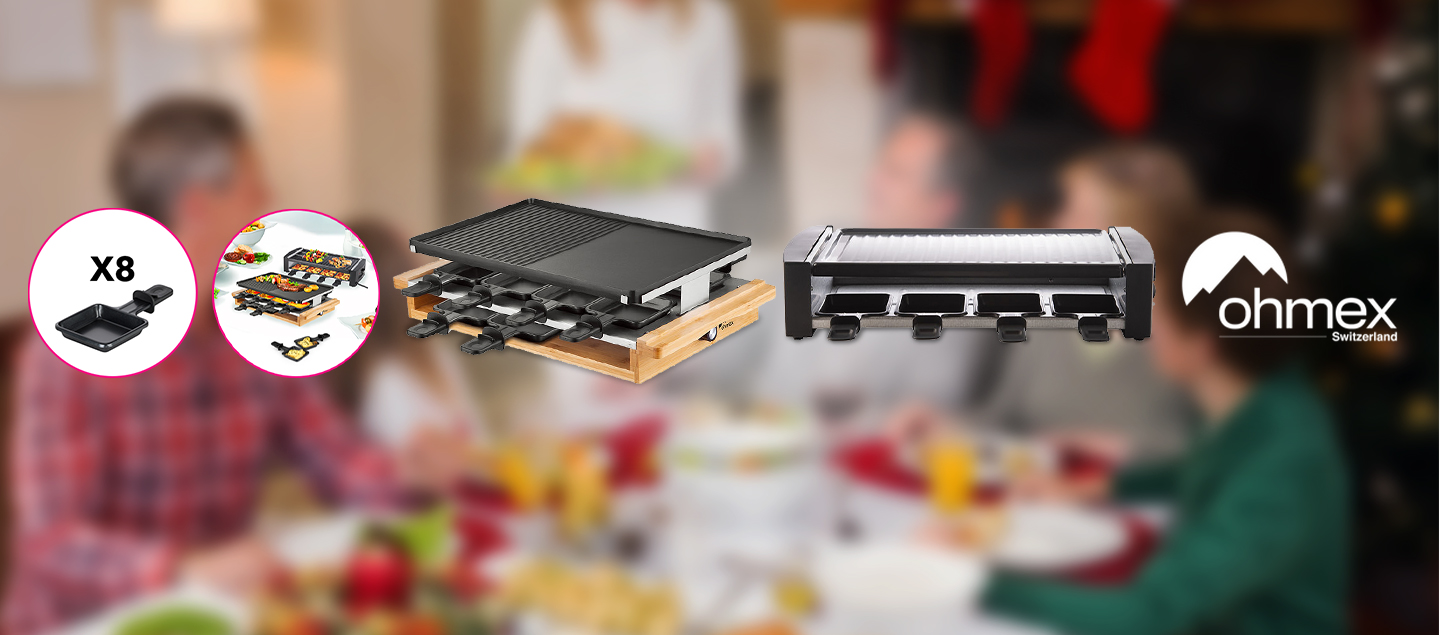 Appareil à raclette et grill 2en1 (8 personnes) Ohmex