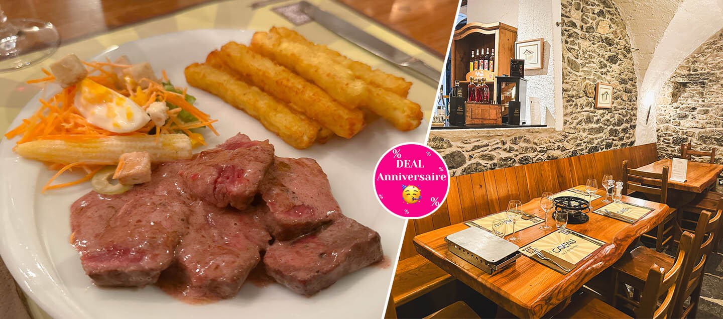 Menu Entrecôte avec 3 Verres de dégustation met/vin du Valais, entrée, dessert et café dès 2 personnes