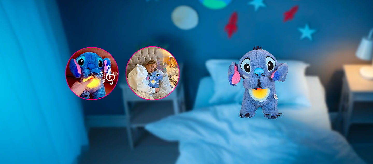 Peluche berceuse Stitch ultra douce avec lumière et effet respirant