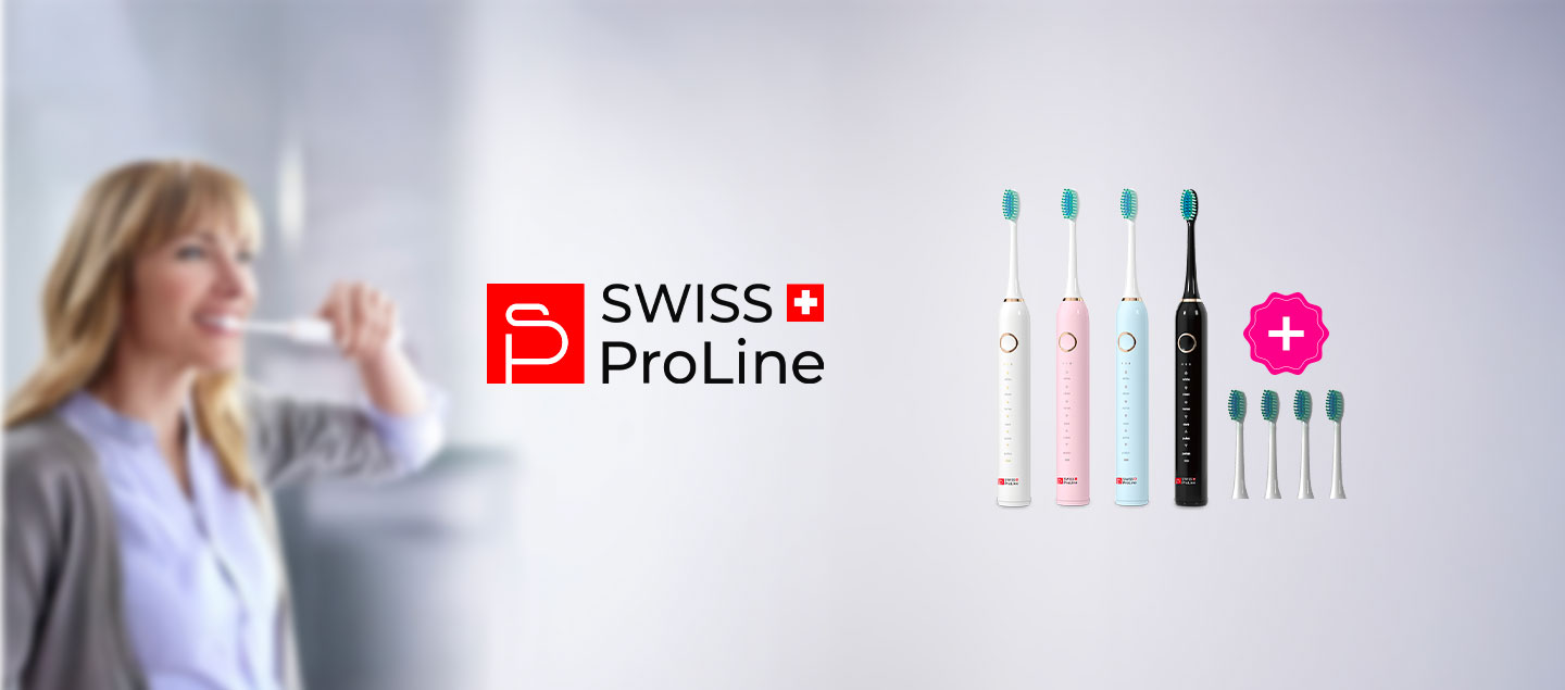 Brosse à dents électrique sonique sans fil avec 4 brossettes Swiss ProLine