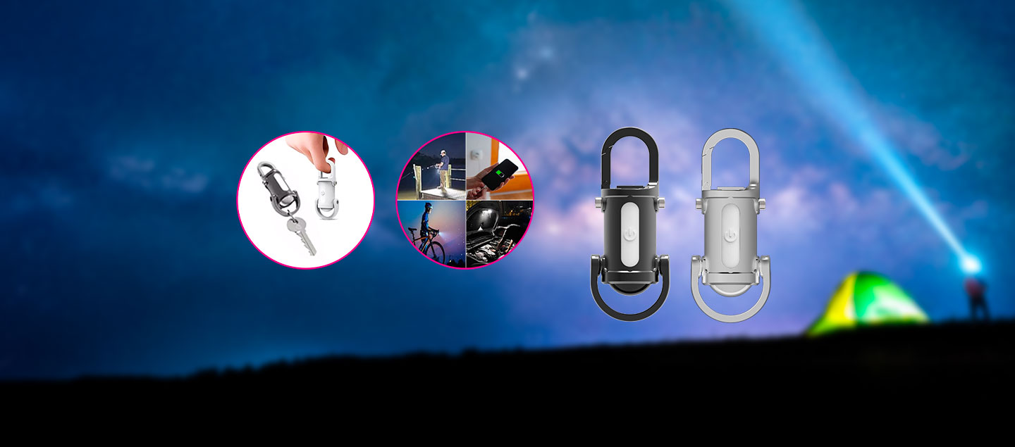 Porte clé gadget 3en1 avec lampe de poche et Powerbank