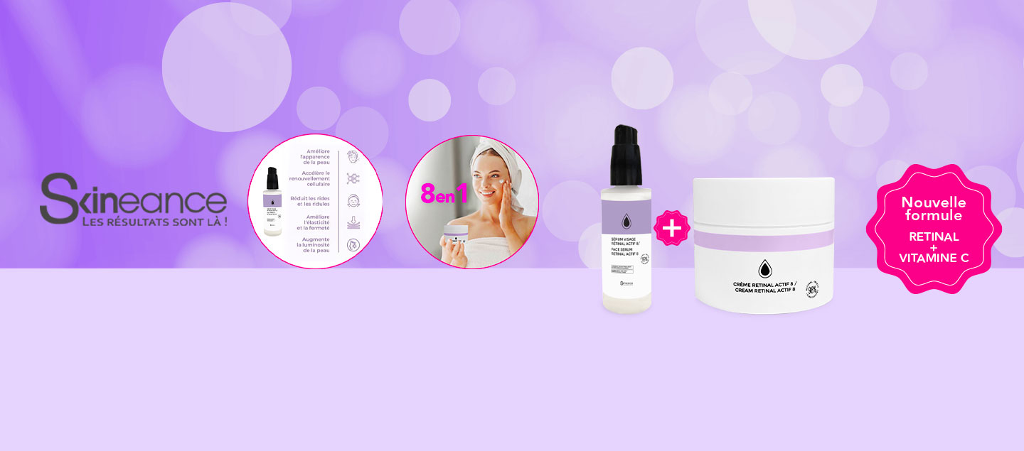 Set de 2 crèmes action 8en1 SKINEANCE (crème jour et sérum au Retinal + Vitamine C)