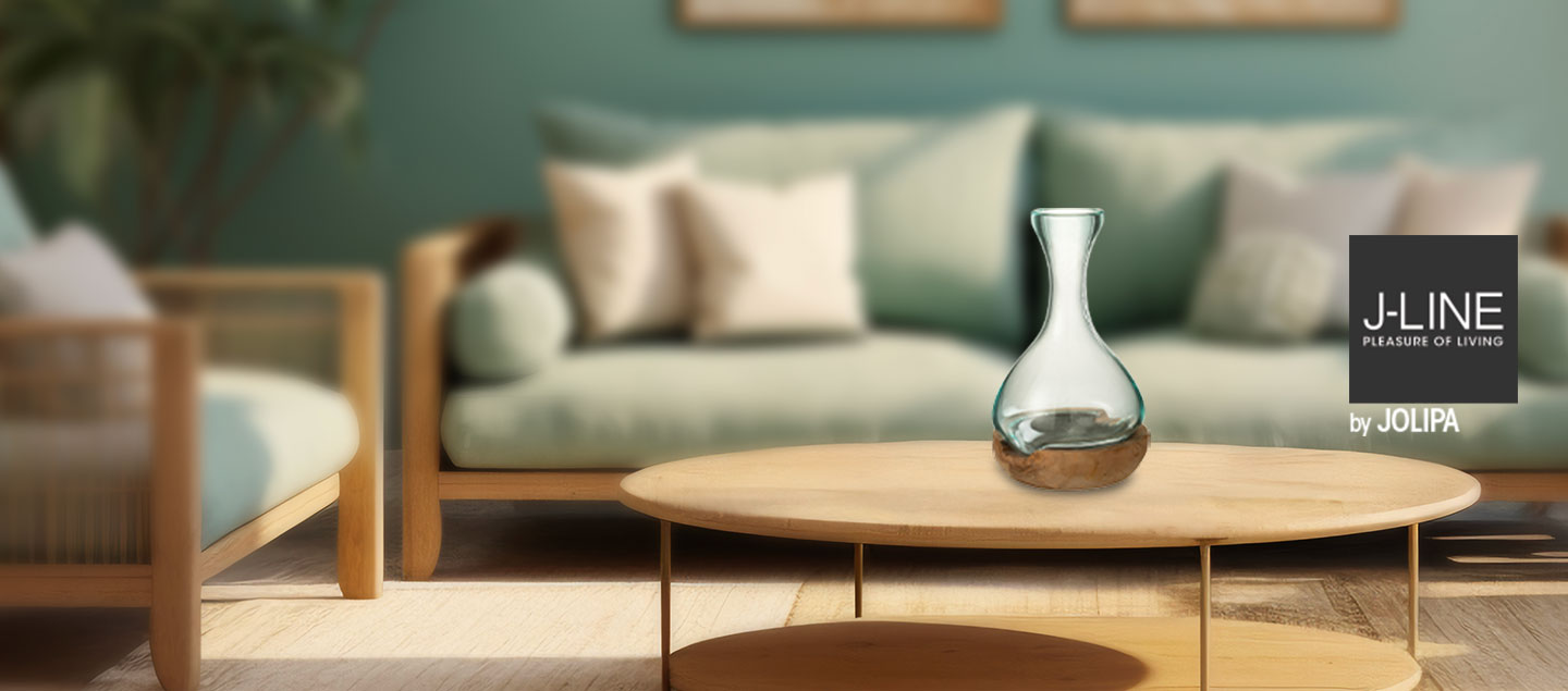 Vase Déco en forme de Bouteille en Bois et Verre Recyclé Naturel
