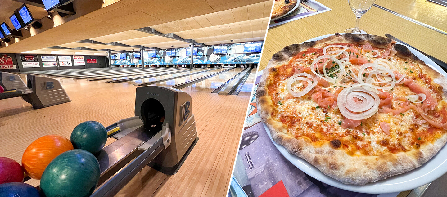1 partie de Bowling avec Pizza ou Hamburger au choix dès 2 personnes