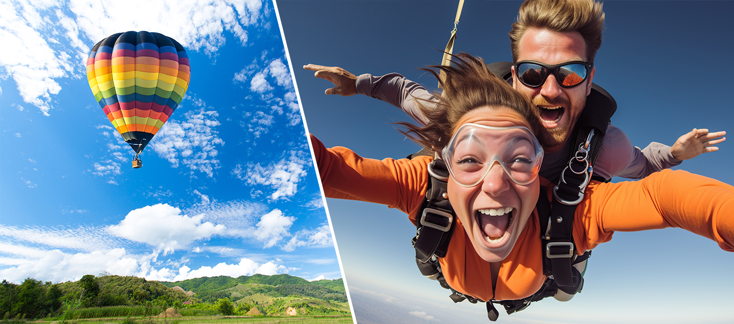 Vol en Montgolfière pour 3 personnes dont 1 saut en Parachute