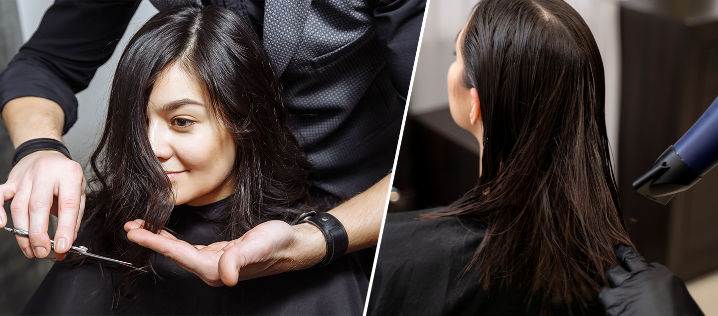 Coupe, Brushing et Massage crânien avec soin à la Kératine