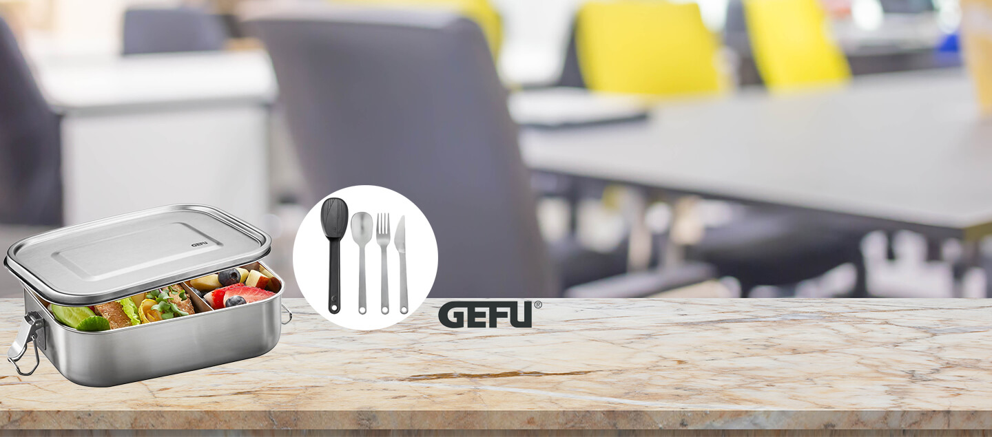 Lunch box en acier inox avec 3 couverts Gefu