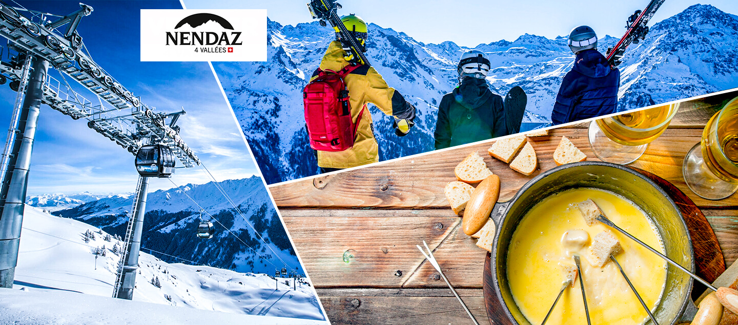 Forfait Ski pour 1 journée avec fondue dans le domaine skiable de Nendaz pour 2 personnes