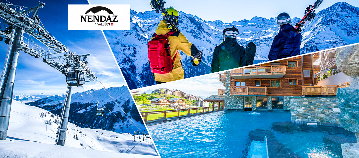 Forfait Ski de 1 journée pour le domaine skiable de Nendaz, accès au Spa des Bisses et un souvenir de la station