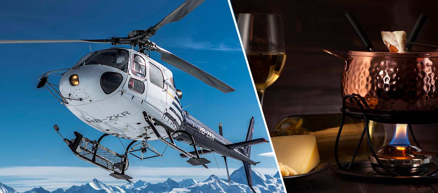 Vol en hélicoptère avec fondue et coupe de champagne dès 2 personnes