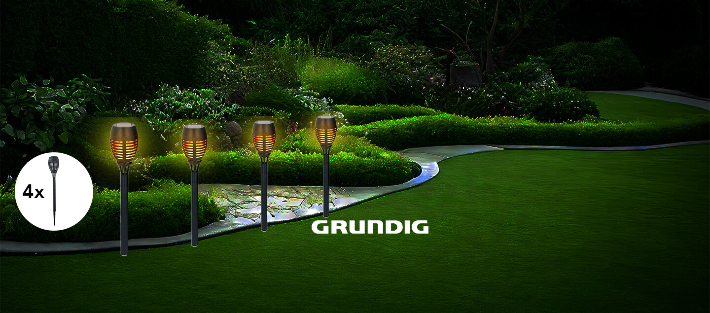 Set 4 lampes solaires LED effet flamme Grundig