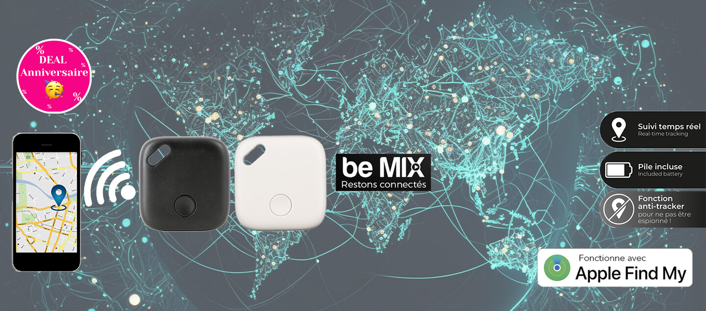 Set de 2 trackers connectés pratiques BE MIX pour ne plus perdre vos affaires (clés, sacs ou autres)
