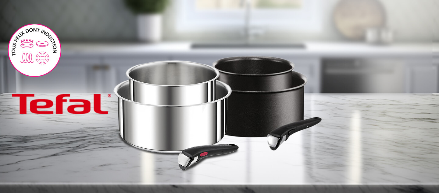 Set de 2 casseroles tous feux dont Induction avec poignée amovible TEFAL
